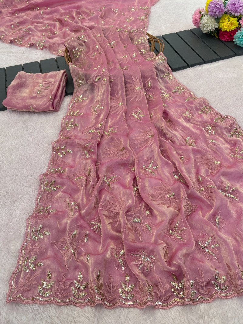 Ktd 2068 Fandy Chiffon With Emberodery Work Saree